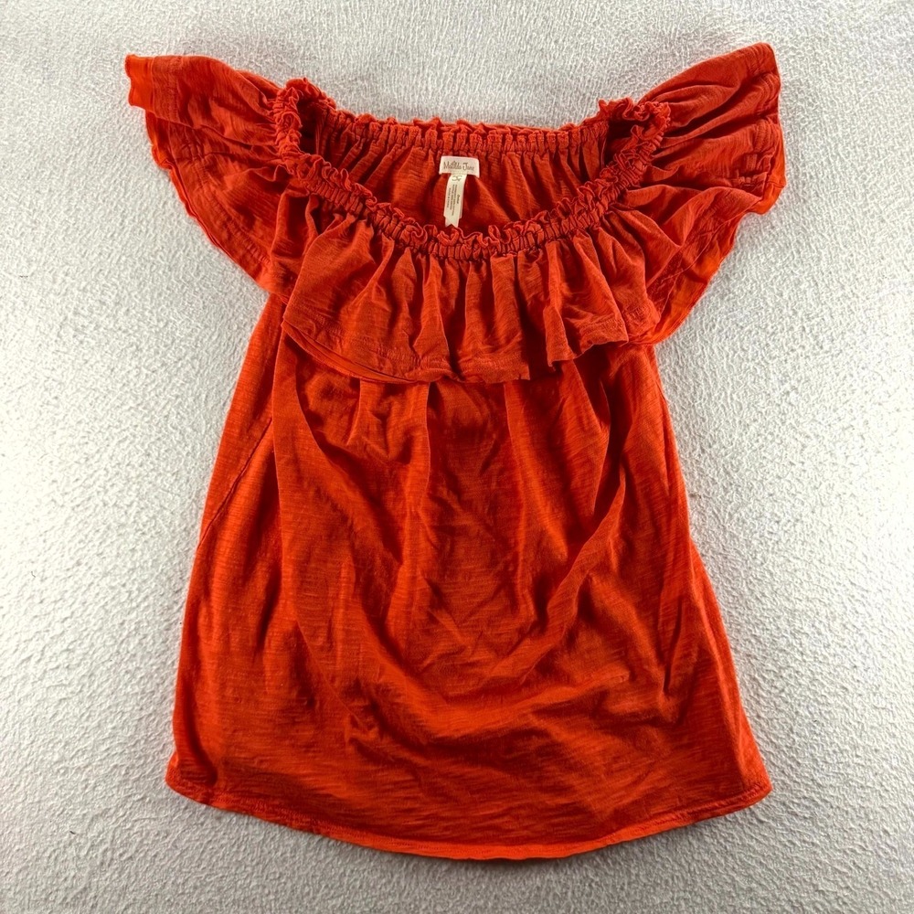 Matilda Jane Off The Shoulder Top Womens Small Orange Excellent Boho Ruffle